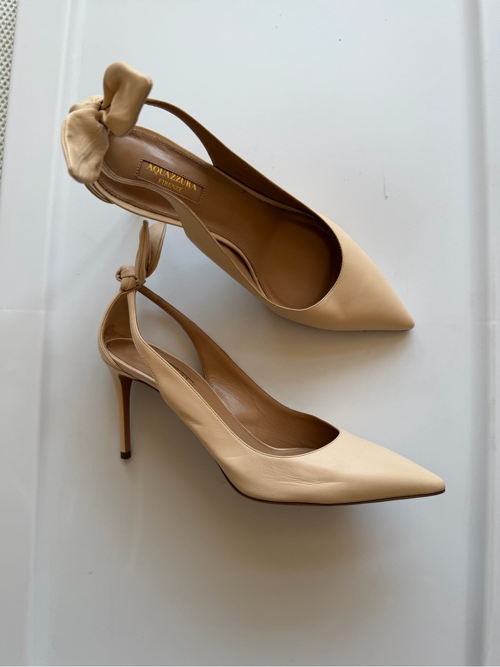 Aquazzura NWOB Women's Cream Nude Leather Slingback Pump Heel Size 41 or 10.5 - Picture 11 of 11